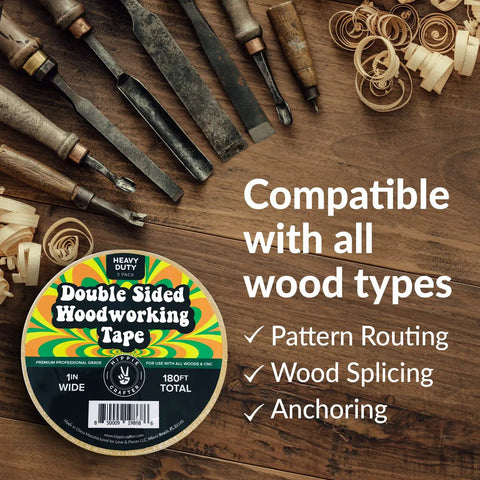 Heavy Duty Double Sided Woodworking Tape 1 Inch Wide 60 Feet Per Roll 180 Feet Total Silicone Based Adhesive with woodworking tools