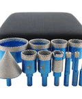 Beast Diamond Core Drill Bit Hole Saw Kit For Porcelain Tile Ceramic Marble Granite Dry Drilling Triangle Shank 11 Pieces Sizes 6mm To 65mm shown in a set