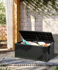 200 Gallon Waterproof Outdoor Storage Box Built Tough Resin Deck Box With Lockable Lid, UV Resistant Black Finish, open view
