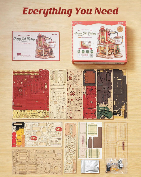 3D Wooden Puzzle Kit For Adults Gift Factory Mechanical Model With Music And Lights 449 Pieces unassembled parts