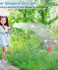 Child using Heavy Duty Fan Spray Nozzle For Garden Hose With Flow Control and Ergonomic Insulated Grip for watering flowers