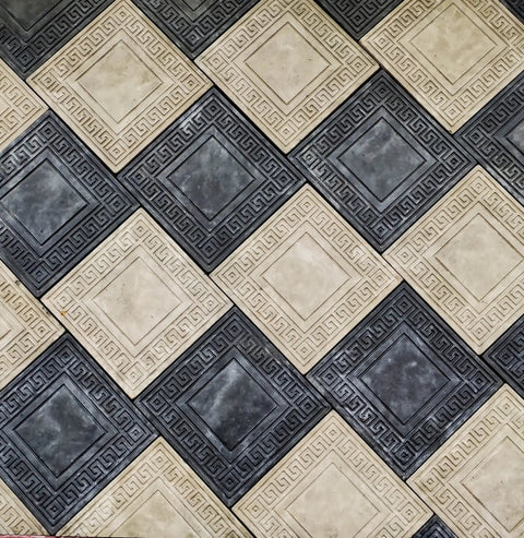 Close-up of decorative flagstone pavers created using the Five Piece Concrete Molds Set For Flagstone Paving Ideal For DIY Garden Path Walkway Patio Stone Casting Molds ABS Plastic 12x12 Inch Each Easy Release, featuring intricate patterns in alternating colors.