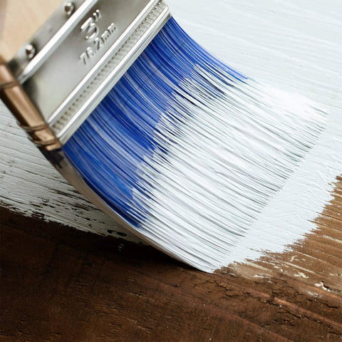 Close-up of 3 inch flat brush from Two Pack Wood Handle Paint Brush Set Featuring 3 Inch Flat And 2.5 Inch Angled Sash Brushes