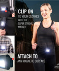 Magnetic Running Light 300 Lumen Rechargeable Clip On Safety Floodlight on clothing, ideal for night walks and dog walks.