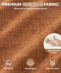 Close-up of caramel chenille fabric with hand testing softness for Swivel Accent Chair Set Of 2 In Soft Chenille, Modern Barrel Chairs