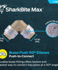Push To Connect Brass Half Inch 90 Degree Elbow Fittings Pack Of Four For PEX Copper CPVC PERT HDPE Piping No Solder Or Glue Required Easy Install DIY Friendly UR248A4