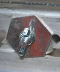 Close-up of a metallic bolt on Two Pack Short Body Ladder Jacks for Construction and Home Use 250 lb capacity with silver finish