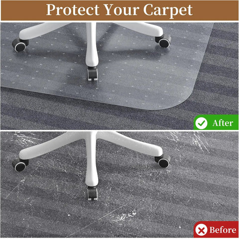 Clear Office Chair Mat For Carpeted Floors 36 By 48 Inches 0.09 Inch Thick With Non Slip Studded Bottom in use on carpet