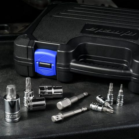 63-Piece Torx Bit Socket And External Torx Socket Set with case, hardened S2 alloy steel, Made in Taiwan, includes adapters