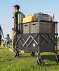 Heavy Duty Folding Wagon Cart With Brakes 39 Inch All Terrain Wheels carrying camping gear outdoors