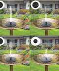 1W Solar Bird Bath Fountain Pump For Bird Bath Garden Pond Pool Outdoor Free Standing Floating Solar Powered Water Pump That Runs In Direct Sun With 50 To 70 Cm Spray And Attracts Hummingbirds And Wildlife Easy Setup installed in a garden bird bath with water spray.