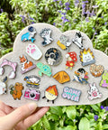 Dope And Super Cute Enamel Backpack Pins Bulk Set Loaded With Funny Anime Series Designs For Slaying Your Daily Outfit Premium Zinc Alloy Clasp For Backpacks Jackets And Helmets, featuring assorted colorful animal and cartoon designs.
