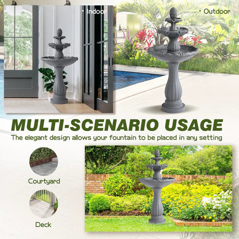 Three Tier Outdoor Waterfall Garden Fountain With Pump Large Resin Bubbler Cascade For Patio And Yard Decor in multiple settings