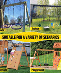 Collage of A-Frame Swing Set Brackets Kit With Four Beefy Swing Hangers And Heavy Duty Mounting Hardware for outdoor playgrounds
