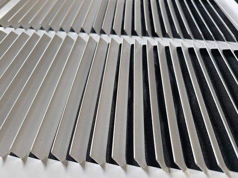 Close-up of Durable High Quality Steel Return Air Grille Vent Cover Grill Perfect For 24 Inch By 24 Inch Duct Openings In White Finish