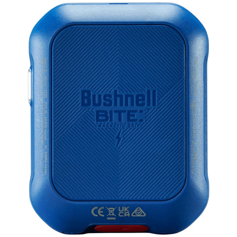 Slick Touchscreen Golf GPS Rangefinder With Slope Adjusted Distances And Smart Course Tracking featuring blue back with magnetic grip for secure use.