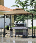 8x5 Grill Gazebo For Outdoor BBQ Canopy With Two LED Lights, Rustproof Steel Frame, Weatherproof Patio Shelter in Khaki