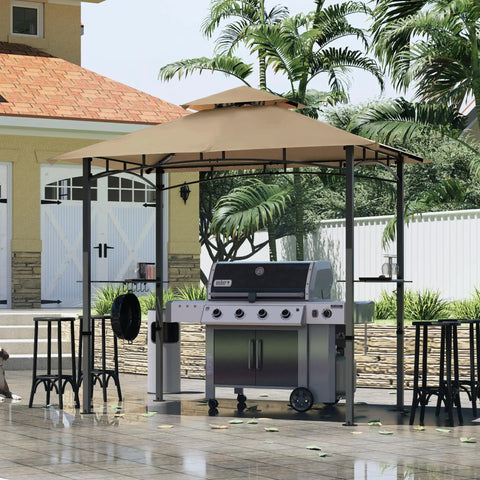 8x5 Grill Gazebo For Outdoor BBQ Canopy With Two LED Lights, Rustproof Steel Frame, Weatherproof Patio Shelter in Khaki
