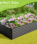 Galvanized Raised Garden Bed 8x4x2 Feet Outdoor Planter Box Gray Heavy Duty Metal Garden Bed For Vegetables And Flowers With Safe Corner Cushions And Durable Weatherproof Construction Easy Assembly, filled with pink flowers on grass.