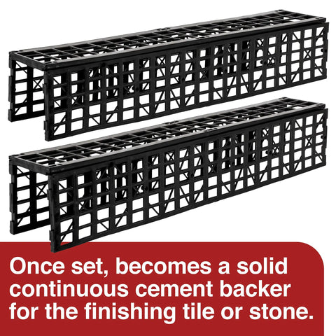 Conversion Shower Floor Kit With Built In Slope And Curb For Fast Drainage Tile Over Any Liner System Lightweight High Impact Plastic That Never Rot Easy Install No Brainer Black And Clear showing black plastic grid pieces for cement backing.