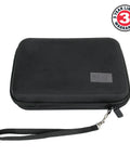 Black Rugged 7.5 Inch Camera Field Monitor Hard Shell Case With Scratch Resistant Interior, featuring wrist strap and warranty badge