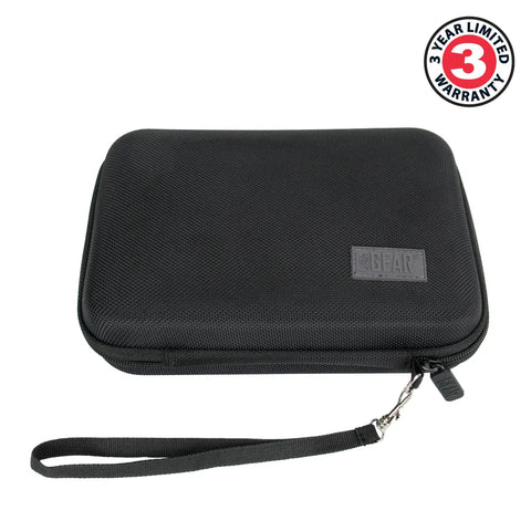 Black Rugged 7.5 Inch Camera Field Monitor Hard Shell Case With Scratch Resistant Interior, featuring wrist strap and warranty badge