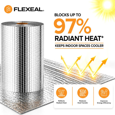 Heavy Duty Double Bubble Insulation Roll With 4 Layer Reflective Foil Barriers deflects radiant heat transfer for indoor and outdoor use.