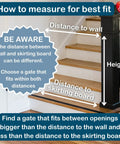 Measurement guide for Guard Me Retractable Safety Gate for Extra Wide Openings 21.6 to 44.6 Inches, stairs shown