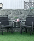 Two-Seat Outdoor Glider Chair Set With Coffee Table for Patio and Backyard, breathable sling seats, durable steel frame in garden setting