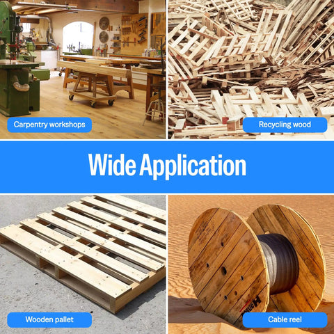 Carpentry workshop, recycling wood, wooden pallet, cable reel showcasing wide application of pneumatic nail remover
