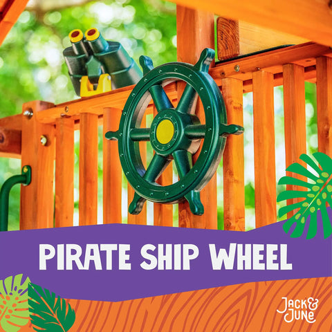 Captain Ship Wheel Swing Set Accessory With 20 Inch 360 Degree Rotating Wheel Mounts To Any Backyard Playset