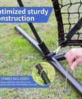 Ground stakes securing 6x6 Foot Baseball Softball Practice Net For Hitting Pitching And Catching with bow frame and knotless netting.