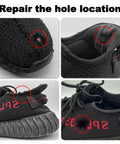 Sneaker Hole Repair Patch Kit For Toe And Heel Wear Prevention, Quick Patch Inserts, Black, 4 Patch Set shown applied on shoes