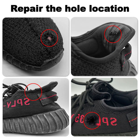 Sneaker Hole Repair Patch Kit For Toe And Heel Wear Prevention, Quick Patch Inserts, Black, 4 Patch Set shown applied on shoes