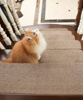 Non Slip Stair Treads Carpet Mats 28 By 9 Inches Indoor Stair Runners For Wooden Steps Teal 10 Pack with cat sitting quietly