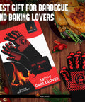 Ultimate BBQ Grill And Oven Gloves Heat Resistant To 1472F With Storage Case And Gift Box, black with red design