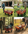 Heavy Duty Steel Garden Cart On Wheels With Removable Mesh Sides That Flip To Flatbed 880 Lb Capacity in use outdoors