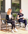Two Person Outdoor Glider Bench With Built In Table For Patio Hangout Or Porch Gray Swing Loveseat With Breathable Mesh Seats