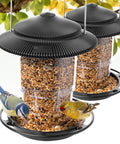 Retractable Outdoor Bird Feeder Set With Metal Hanger No Tools Needed Easy Snap Lock Install Durable Black Finish Weather Resistant Pack Of 2 For Backyard Bird Watching with birds feeding