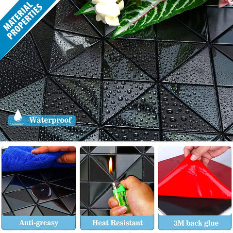 Stainless Steel Backsplash Tiles Peel And Stick 10 Sheets With 3D Brushed Windmill Pattern In Black showing waterproof and heat resistant properties