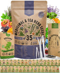 35 Medicinal And Tea Herb Seeds Variety Pack For Indoor And Outdoor Planting With 16,335+ Non GMO Heirloom Seeds, tools shown