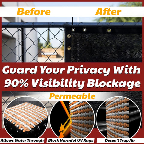 4 Foot By 50 Foot Privacy Fence Screen For Chain Link Fences, Heavy Duty Windscreen With Bindings And Grommets, 90 Percent Blockage