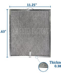 Combo Range Hood Filter With Grease Mesh And Charcoal Carbon In Aluminum Frame Replacement For Various Models 11 1/4 X 11 5/8 X 3/8 Inches 2 Pack Budget Friendly Durable Easy To Install All In One Replacement with dimensions shown
