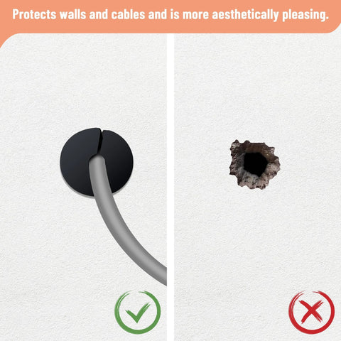 Comparison of a wall with a cable using a Cable Grommet Routing Kit For 3/4 Inch Wall Hole With Silicone Cable Pass And Anti Slip Grommets and without it.