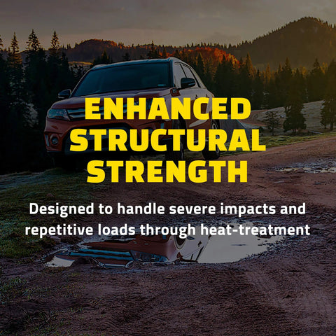 Enhanced structural strength Toyota SUV on muddy road with heat-treated suspension use