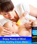 Mother feeding baby with bottle, Heavy Metals Drinking Water Test Kit With Strips And eBook packaging shown