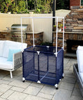 Big Pool Gear Organizer With Towel Bars And Mesh Rolling Bin, Blue and White, extra large outdoor storage near pool area