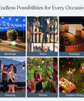 Various scenes featuring Ambience Pro Outdoor String Lights 24 Foot Commercial Grade Waterproof Patio Lighting With Seven 11W Edison Bulbs