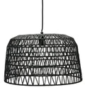 Boho Modern Hanging Rattan Pendant Light With Iron Frame And Natural Paper Wrap Charcoal Gray Woven Lamp In Black Finish