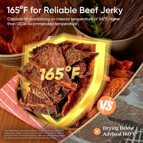 Large Capacity Food Dehydrator With Six Stainless Trays And 6.5 Sq Ft Drying Space 600W Power For Faster Drying At 165F perfect for jerky
